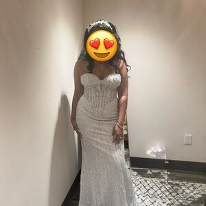 Ladivine by Cinderella Divine Silver Strapless Crystal Gown